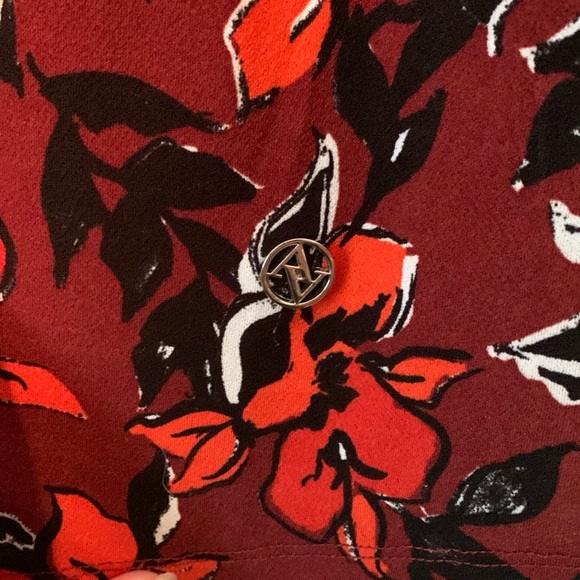 Adrienne Vittadini Dark Red Floral Long Sleeve Turtleneck Shirt Size L/XL - Picture 5 of 9
